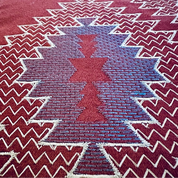 Southwest Embroidered Tapestry Aztec Throw Pillow Quilted Dark Red Blue 24x16 - Picture 3 of 9